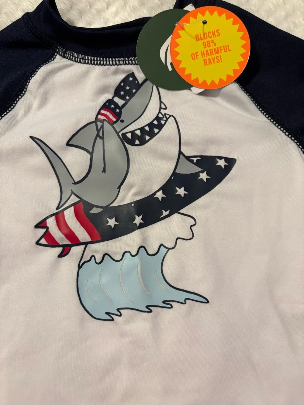 Kids UPF 50+ Sailboat Rash Guard Swim Shirt - Navy/White/Red 2 for $ 25/